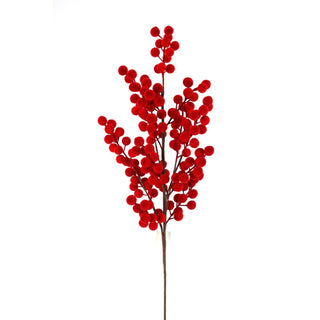 Red Flocked Berry Spray