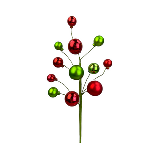 Red & Green Ball Ornament Spray, 16"