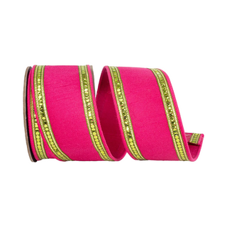 Fuchsia and Lime Sequin Dupioni Ribbon, 2.5" X 5YD