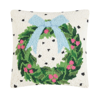 Polka Dot Wreath Hooked Pillow