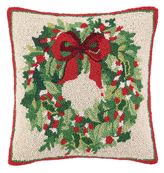 Christmas Wreath Hooked Pillow