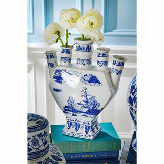 Blue and White Canton Finger Vase