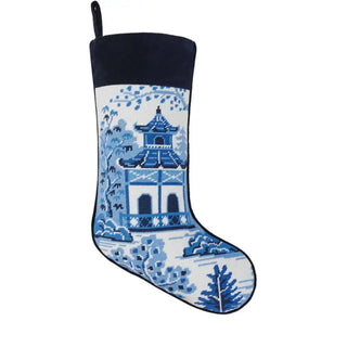 Chinoiserie Pagoda Embroidered Stocking