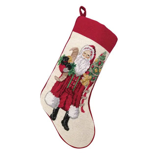 Santa & Black Puppy Needlepoint Stocking