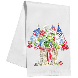 Patriotic Flowers and Flags Kitchen Towel