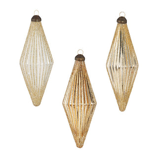 Glittered Diamond Ribbed Ornament