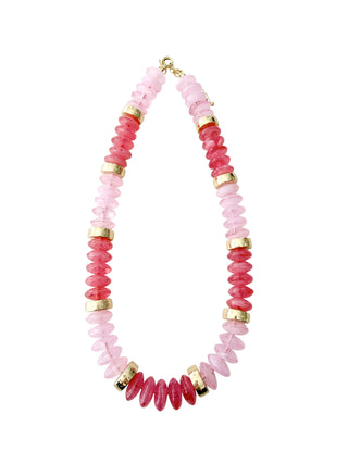 Calloway Beaded Disc Necklace- Pink