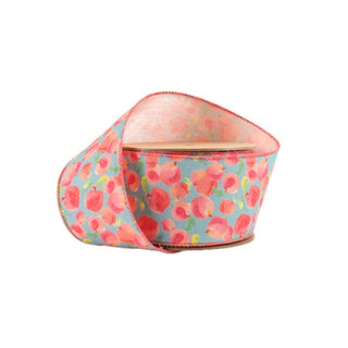 Peach Blossom on Blue Ribbon, 2.5" x 10YD