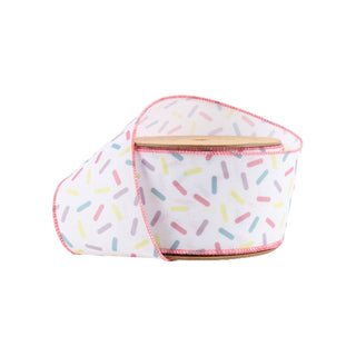Multi Sprinkles on White Ribbon, 2.5" X 10YD