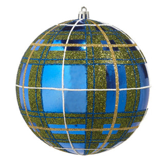 Blue Plaid Glitter Ball Ornament
