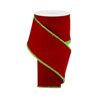 Red Velvet with Lime Drift Trim Ribbon, 4" X 10YD