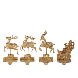 Golden Santa Reindeer Stocking Holder