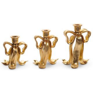 Gold Bow Candlesticks Set