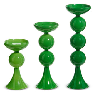 Green Colored Glass Candle Stick Set