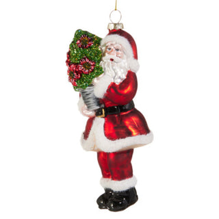 Santa Holding Poinsettias Ornament