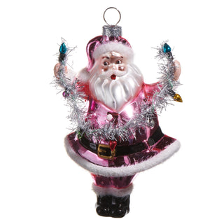 5" Pink Santa Holding Light Ornament