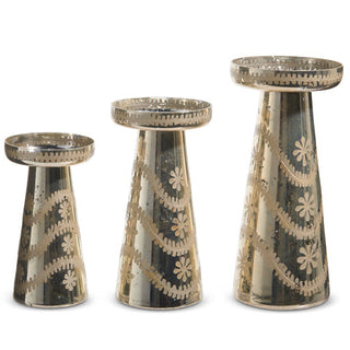 Etched Silver Mercury Candle Holder Set