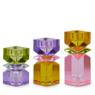 Multicolor Square Cut Crystal Candle Holder Set