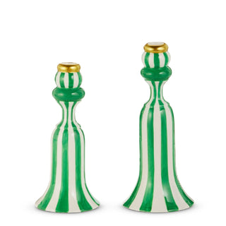Green Stripe Candelsticks, Set/2