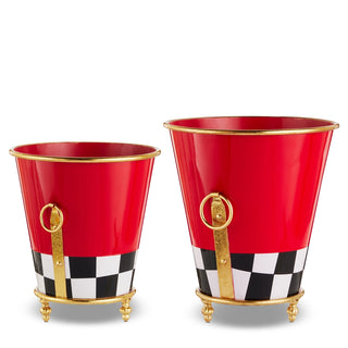Red & Black Checkered Footed Planter