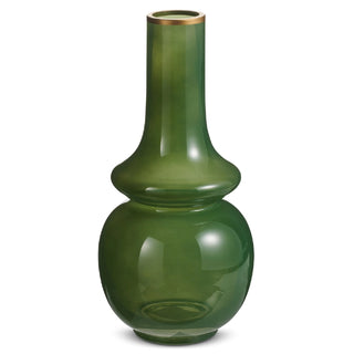 Green Bud Vase with Gold Rim, Large