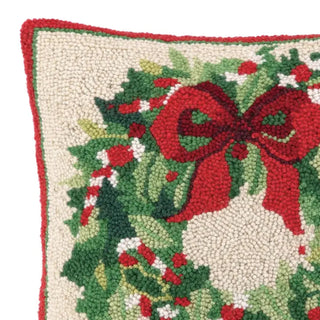 Christmas Wreath Hooked Pillow