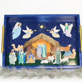 Holiest Night Nativity Wood Tray with Gold Handles