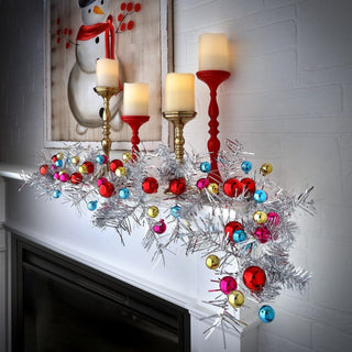 Tinsel Garland with Shatterproof Plastic Balls, 4'