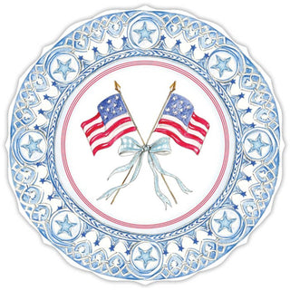 Patriotic Plate Light Blue Flags Bow Posh Placemat Set