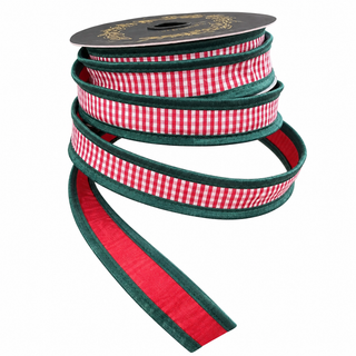 Emerald Taffeta Mini Checks Fused Ribbon, 1" X 10YD