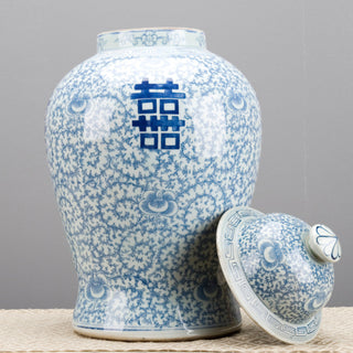 Blue & White Double Happiness Lidded Ginger Jar