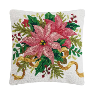 Embroidered Christmas Poinsettia Pillow