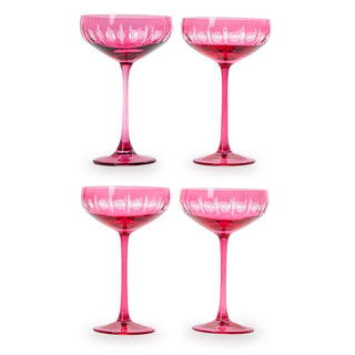 Hand Engraved Coupe Wine Glass- Pink