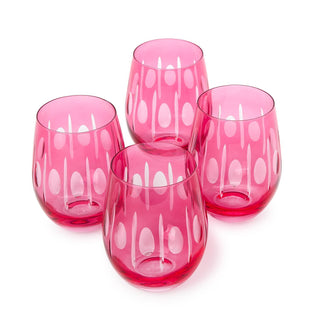 Hand Engraved Stemless Wine Glass- Pink