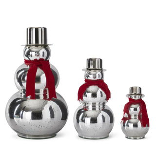 Silver Mercury Glass Snowman with Red Scarf