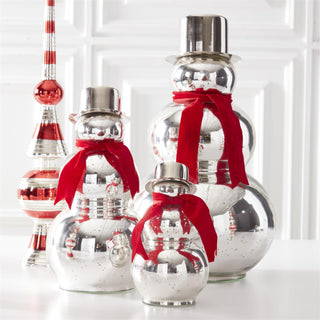 Silver Mercury Glass Snowman with Red Scarf