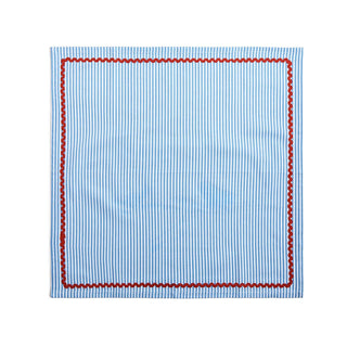 Blue Stripe w/Red Ric Rac Trim Cloth Dinner Napkins