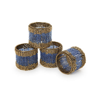 Blue and Gold Beaded Napkin Rings, Set of 4
