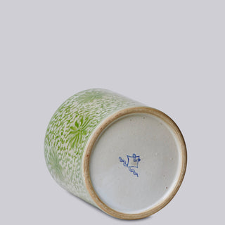 Scrolling Lotus Green and White Porcelain Cachepot
