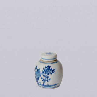 Blue and White Mini Bird and Flower Jar
