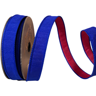 Red and Blue Double Sided Dupion Ribbon, 1" x 25YD