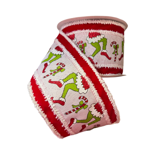 Velvet Snow Edge Green Monster Ribbon, 4" X 10YD