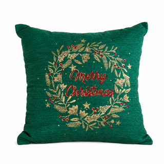 Merry Christmas Wreath Chenille Pillow