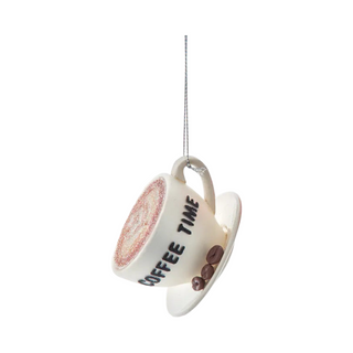 Glass Red White "Coffee Time" Coffee Cup Ornament