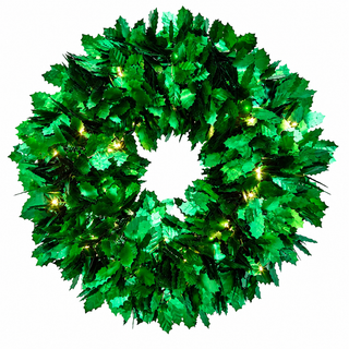 Tinsel and Holly LED Light-Up Metallic Wreath