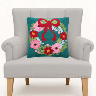 Green & Pink Wreath Hook Pillow