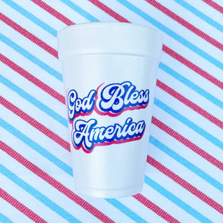 God Bless America Script Foam Cup Set