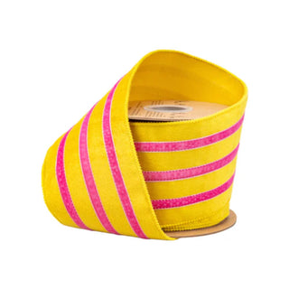 Velvet Pink and Yellow Stripe Ribbon, 4" x 10YD