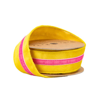 Velvet Pink and Yellow Stripe Ribbon, 1.5" x 10YD