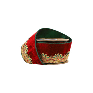 Gold Scallop Jewel Trim Velvet Ribbon, 2.5" X 5YD